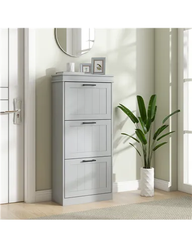 HOMCOM Three-Drawer Minimalistic Shoe Cabinet - Grey