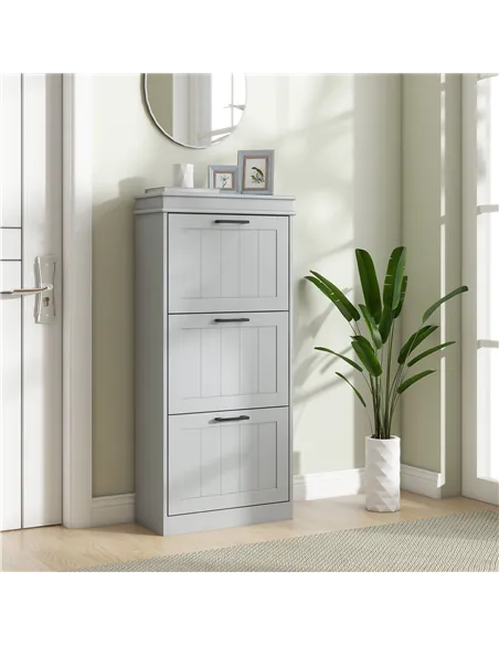 HOMCOM Three-Drawer Minimalistic Shoe Cabinet - Grey