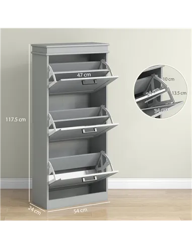 HOMCOM Three-Drawer Minimalistic Shoe Cabinet - Grey