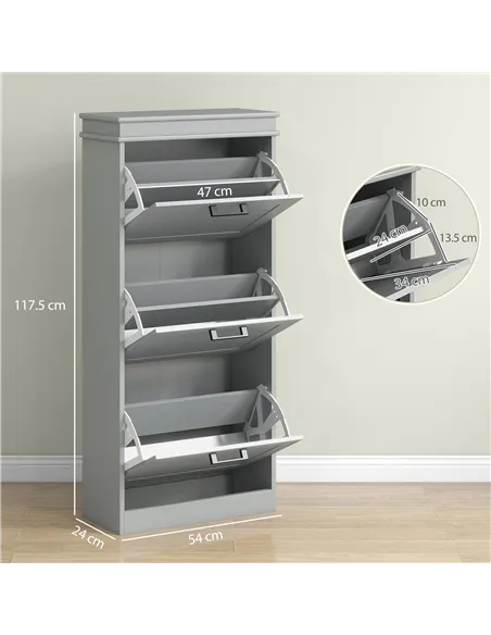 HOMCOM Three-Drawer Minimalistic Shoe Cabinet - Grey