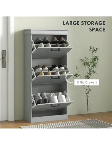 HOMCOM Three-Drawer Minimalistic Shoe Cabinet - Grey