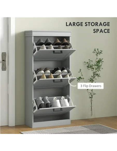 HOMCOM Three-Drawer Minimalistic Shoe Cabinet - Grey
