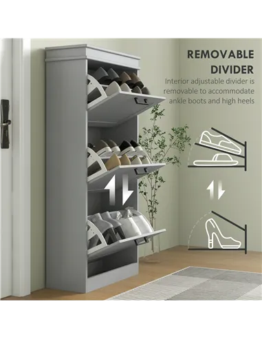 HOMCOM Three-Drawer Minimalistic Shoe Cabinet - Grey