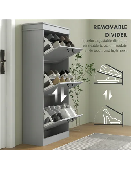 HOMCOM Three-Drawer Minimalistic Shoe Cabinet - Grey