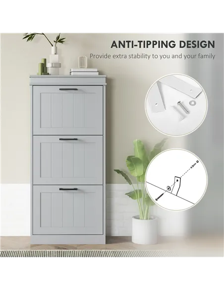 HOMCOM Three-Drawer Minimalistic Shoe Cabinet - Grey