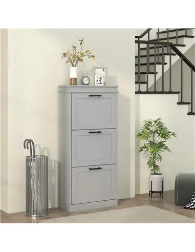 HOMCOM Three-Drawer Minimalistic Shoe Cabinet - Grey