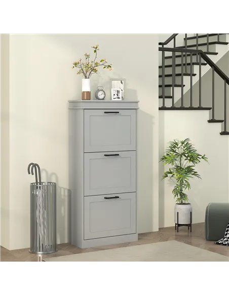 HOMCOM Three-Drawer Minimalistic Shoe Cabinet - Grey