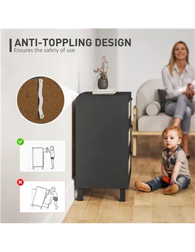 HOMCOM Rattan Bedroom Chest of Drawers, 3 Drawers Storage Unit, Boho Dresser for Living Room, Hallway, Black