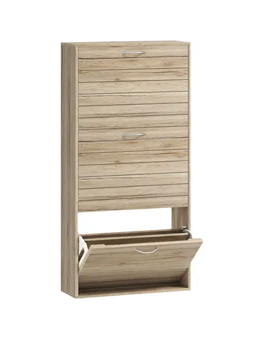 HOMCOM 12-Shoe Flip Drawer Storage Cabinet - Brown Wood-Effect