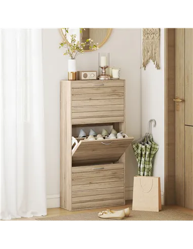 HOMCOM 12-Shoe Flip Drawer Storage Cabinet - Brown Wood-Effect