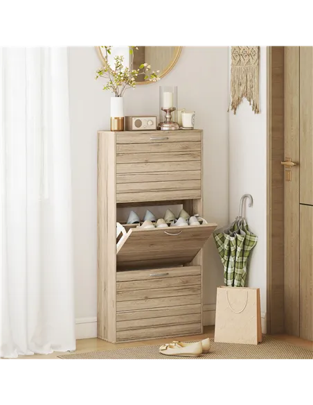 HOMCOM 12-Shoe Flip Drawer Storage Cabinet - Brown Wood-Effect