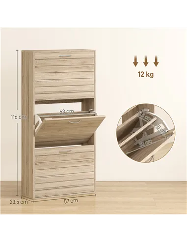 HOMCOM 12-Shoe Flip Drawer Storage Cabinet - Brown Wood-Effect