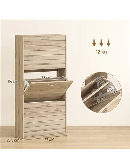 HOMCOM 12-Shoe Flip Drawer Storage Cabinet - Brown Wood-Effect