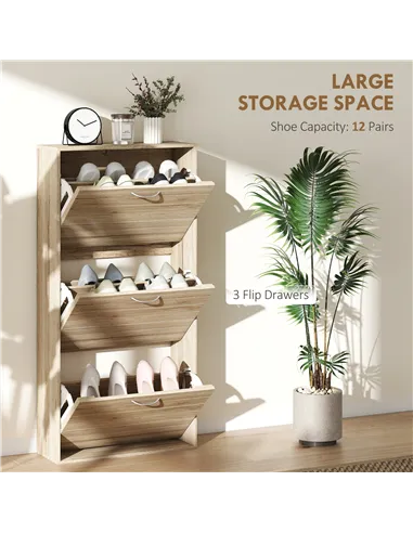 HOMCOM 12-Shoe Flip Drawer Storage Cabinet - Brown Wood-Effect