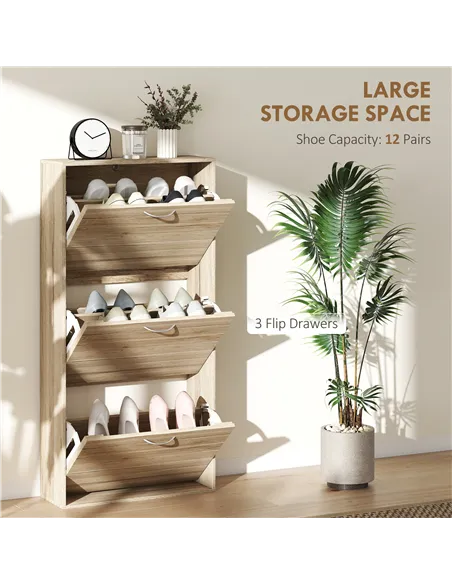 HOMCOM 12-Shoe Flip Drawer Storage Cabinet - Brown Wood-Effect