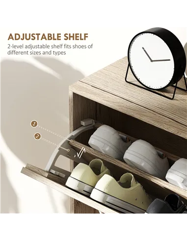 HOMCOM 12-Shoe Flip Drawer Storage Cabinet - Brown Wood-Effect