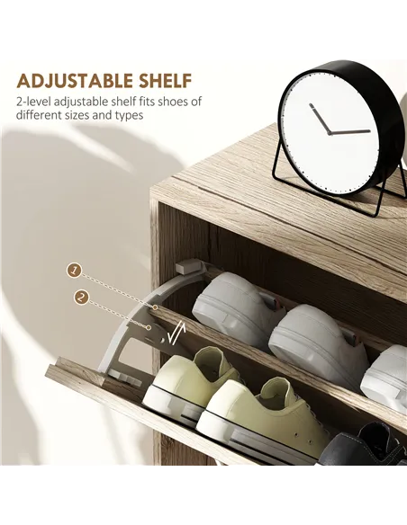 HOMCOM 12-Shoe Flip Drawer Storage Cabinet - Brown Wood-Effect