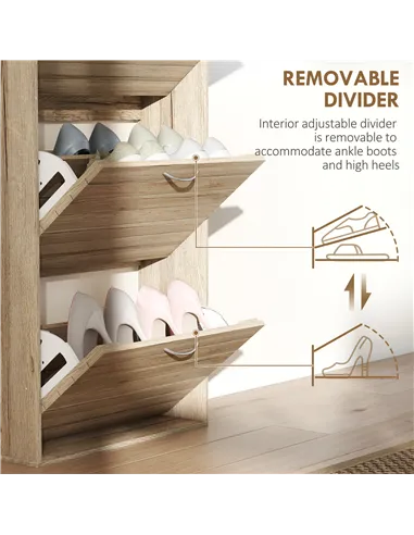 HOMCOM 12-Shoe Flip Drawer Storage Cabinet - Brown Wood-Effect