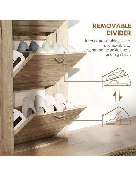 HOMCOM 12-Shoe Flip Drawer Storage Cabinet - Brown Wood-Effect