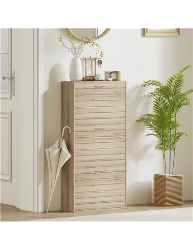 HOMCOM 12-Shoe Flip Drawer Storage Cabinet - Brown Wood-Effect