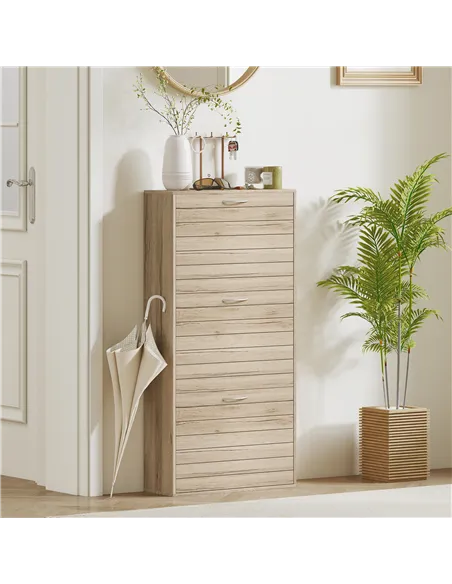 HOMCOM 12-Shoe Flip Drawer Storage Cabinet - Brown Wood-Effect