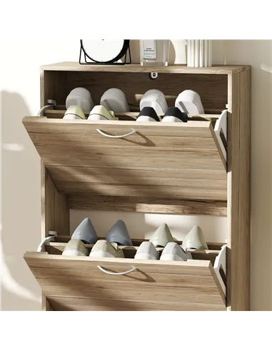 HOMCOM 12-Shoe Flip Drawer Storage Cabinet - Brown Wood-Effect