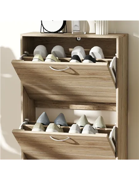 HOMCOM 12-Shoe Flip Drawer Storage Cabinet - Brown Wood-Effect