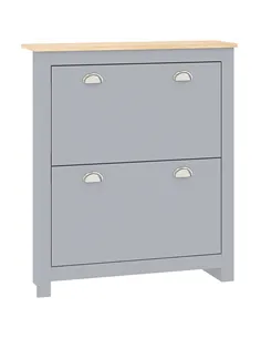 HOMCOM 2 Drawer Shoe Cabinet Modern Narrow Shoe Cupboard Hallway Wooden Storage Organiser with Flip Doors Adjustable Shelf for 6