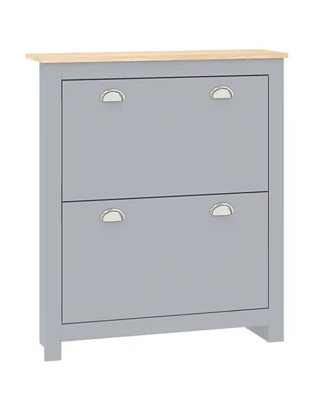 HOMCOM 2 Drawer Shoe Cabinet Modern Narrow Shoe Cupboard Hallway Wooden Storage Organiser with Flip Doors Adjustable Shelf for 6