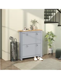 HOMCOM 2 Drawer Shoe Cabinet Modern Narrow Shoe Cupboard Hallway Wooden Storage Organiser with Flip Doors Adjustable Shelf for 6 2