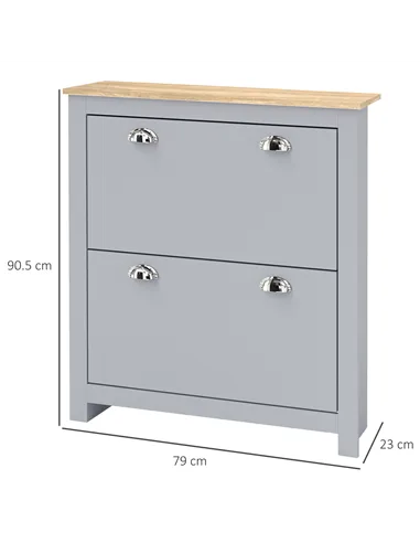 HOMCOM 2 Drawer Shoe Cabinet Modern Narrow Shoe Cupboard Hallway Wooden Storage Organiser with Flip Doors Adjustable Shelf for 6