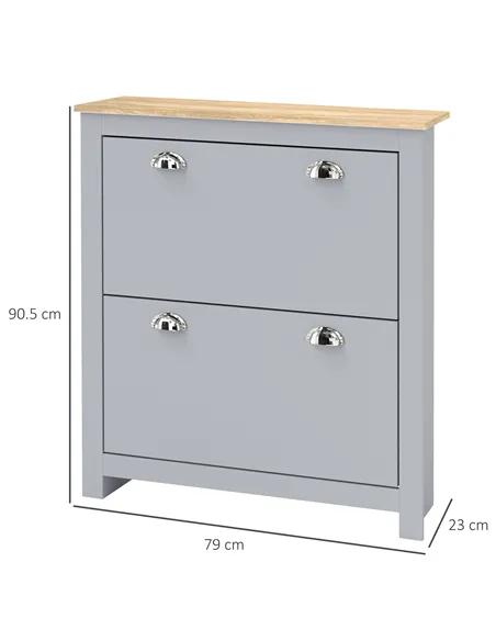 HOMCOM 2 Drawer Shoe Cabinet Modern Narrow Shoe Cupboard Hallway Wooden Storage Organiser with Flip Doors Adjustable Shelf for 6