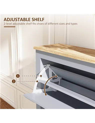 HOMCOM 2 Drawer Shoe Cabinet Modern Narrow Shoe Cupboard Hallway Wooden Storage Organiser with Flip Doors Adjustable Shelf for 6