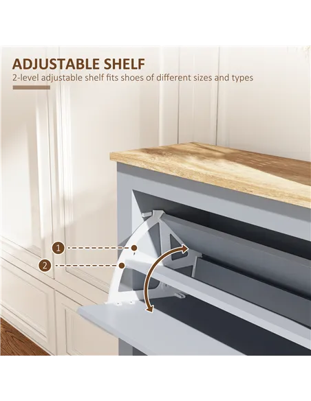 HOMCOM 2 Drawer Shoe Cabinet Modern Narrow Shoe Cupboard Hallway Wooden Storage Organiser with Flip Doors Adjustable Shelf for 6