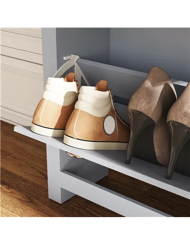 HOMCOM 2 Drawer Shoe Cabinet Modern Narrow Shoe Cupboard Hallway Wooden Storage Organiser with Flip Doors Adjustable Shelf for 6