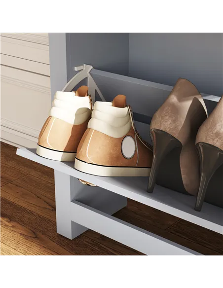 HOMCOM 2 Drawer Shoe Cabinet Modern Narrow Shoe Cupboard Hallway Wooden Storage Organiser with Flip Doors Adjustable Shelf for 6