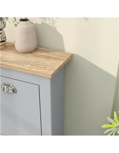 HOMCOM 2 Drawer Shoe Cabinet Modern Narrow Shoe Cupboard Hallway Wooden Storage Organiser with Flip Doors Adjustable Shelf for 6