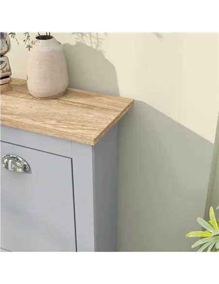 HOMCOM 2 Drawer Shoe Cabinet Modern Narrow Shoe Cupboard Hallway Wooden Storage Organiser with Flip Doors Adjustable Shelf for 6