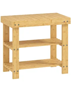 HOMCOM Two Shelf Bamboo Shoe Storage Bench - Natural Finish