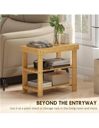 HOMCOM Two Shelf Bamboo Shoe Storage Bench - Natural Finish