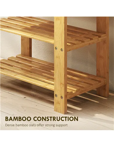 HOMCOM Two Shelf Bamboo Shoe Storage Bench - Natural Finish