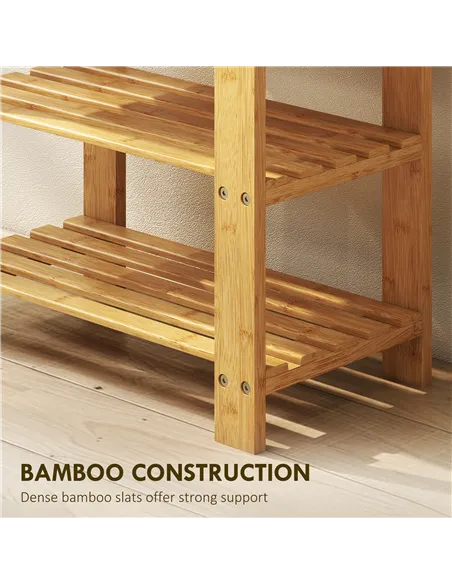 HOMCOM Two Shelf Bamboo Shoe Storage Bench - Natural Finish
