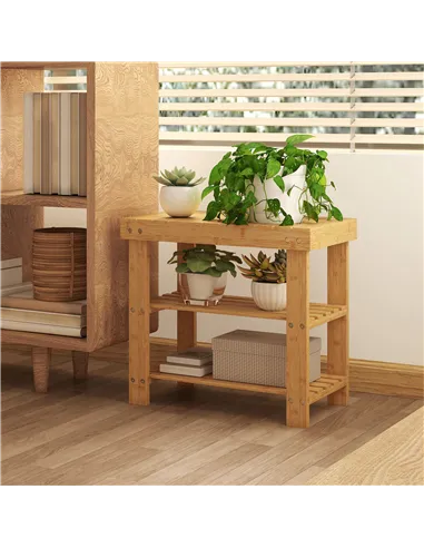HOMCOM Two Shelf Bamboo Shoe Storage Bench - Natural Finish