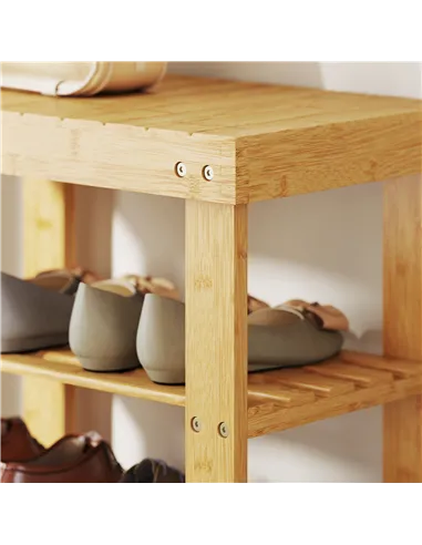 HOMCOM Two Shelf Bamboo Shoe Storage Bench - Natural Finish