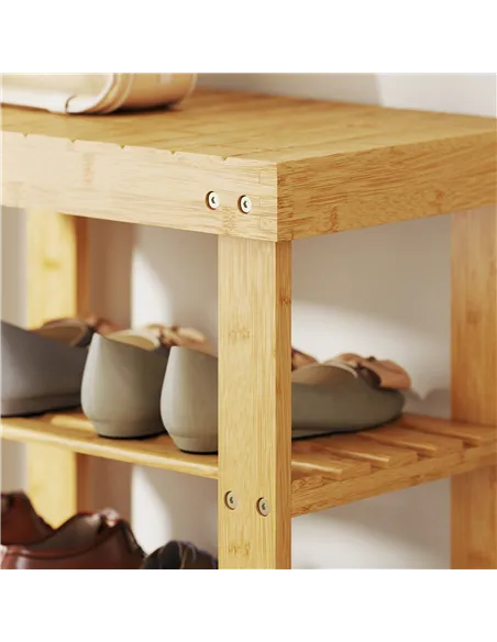 HOMCOM Two Shelf Bamboo Shoe Storage Bench - Natural Finish