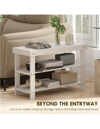 HOMCOM Two Shelf Bamboo Shoe Storage Bench - White
