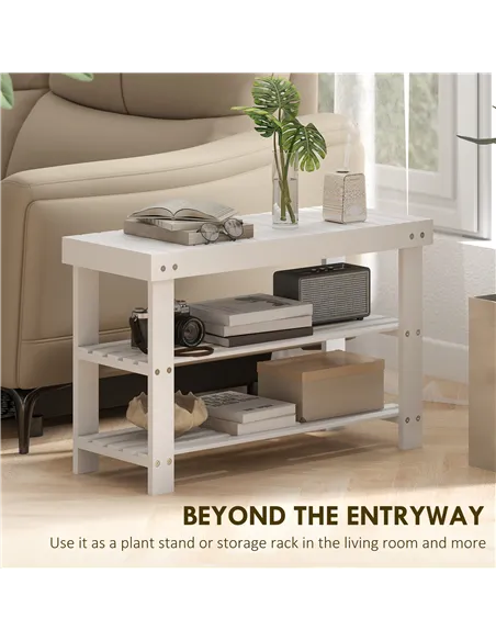 HOMCOM Two Shelf Bamboo Shoe Storage Bench - White
