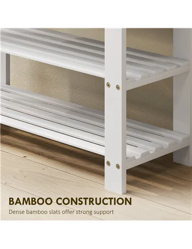 HOMCOM Two Shelf Bamboo Shoe Storage Bench - White