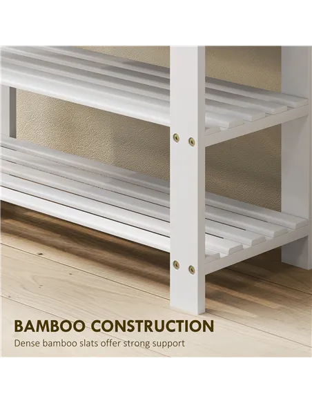 HOMCOM Two Shelf Bamboo Shoe Storage Bench - White
