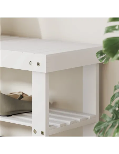 HOMCOM Two Shelf Bamboo Shoe Storage Bench - White